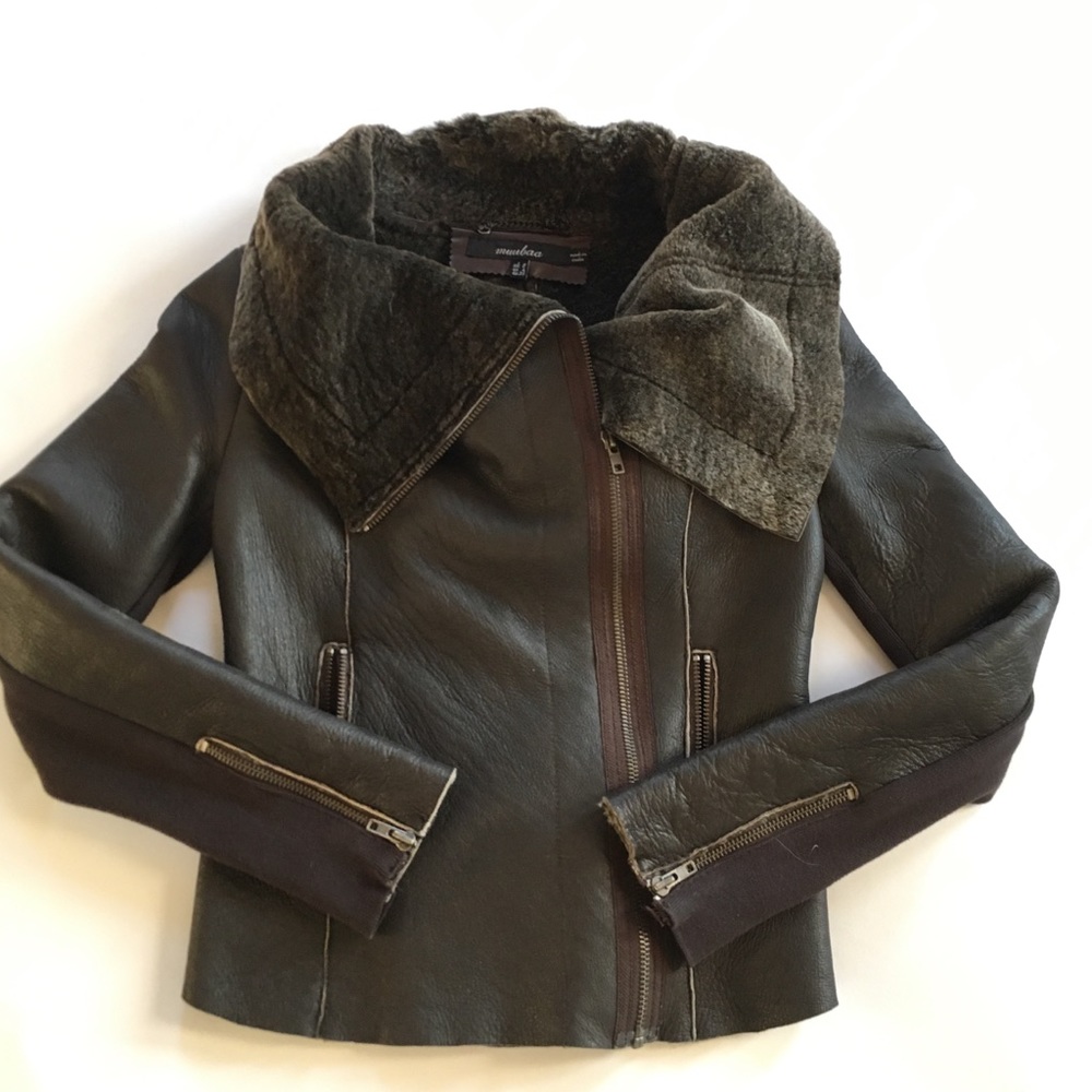 Muubaa Lambskin Shearling Brown Leather Coat